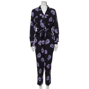 Pearl by Lela Rose- GREEN and Peach Floral Longsleeve Belted Jumpsuit